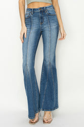 RISEN Women's High Rise Front Seam Flare Jeans - Trendy Retro Style